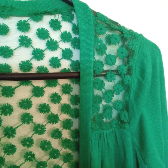 Open Waterfall Front Cardigan with Lace Back - Picture 10 of 11